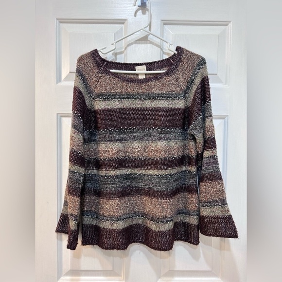 Chico's Mixed Media Striped Sweater Textured Boatneck Pullover Women's Size M - Picture 1 of 8